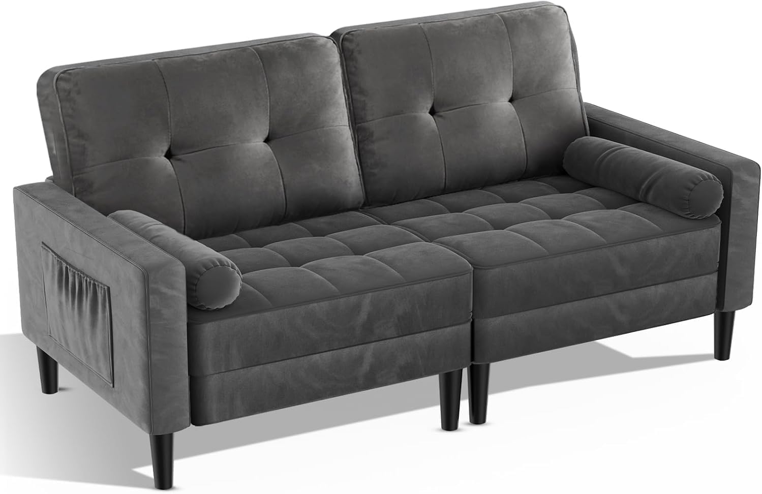 2-Sitzer-Sofa, Samt Couch mit 2 Kissen, Sitzkissen, Modernes Sofa in der Mitte des Jahrhunderts, kleine Sofas für Wohnzimmer/Wohnung/Schlafzimmer, Metallic-Grau