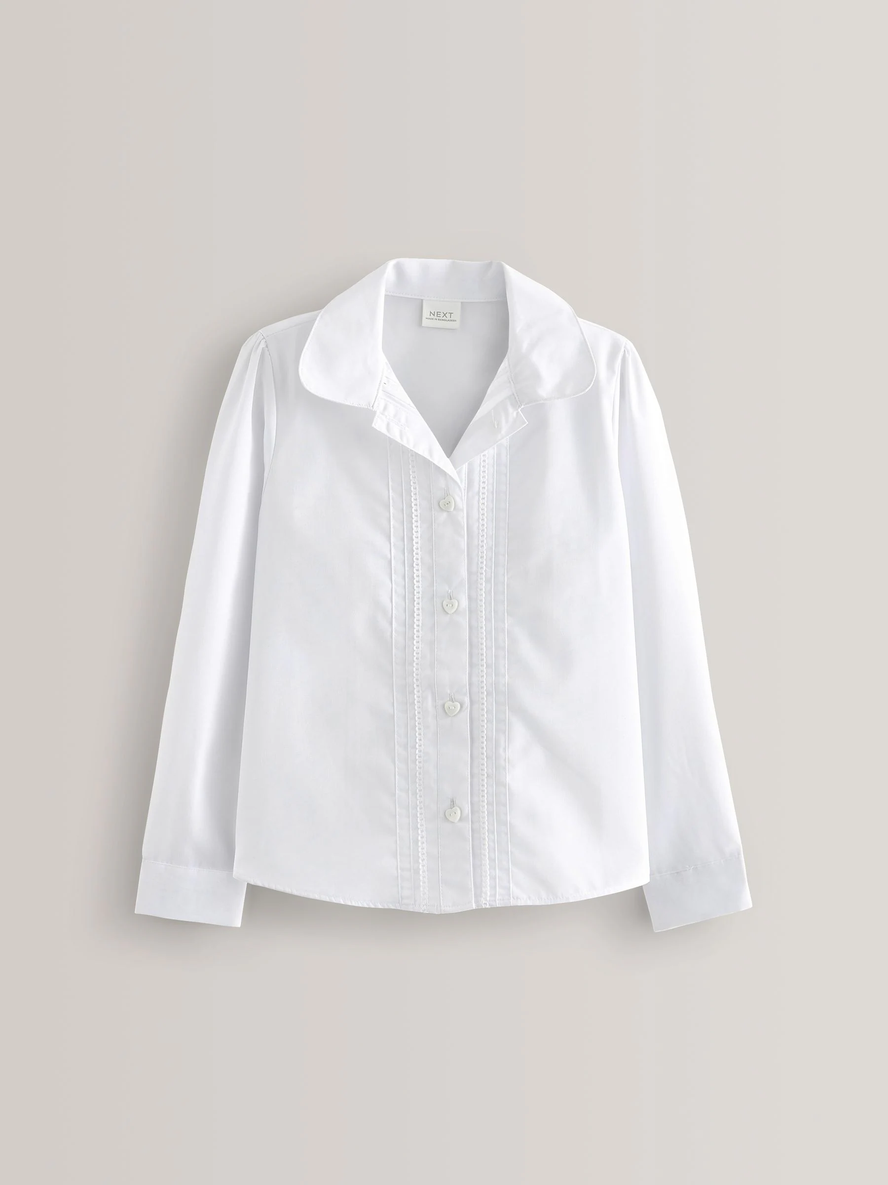 Wit - Schoolblouse met lange mouwen en kantafwerking (3-14 jr)