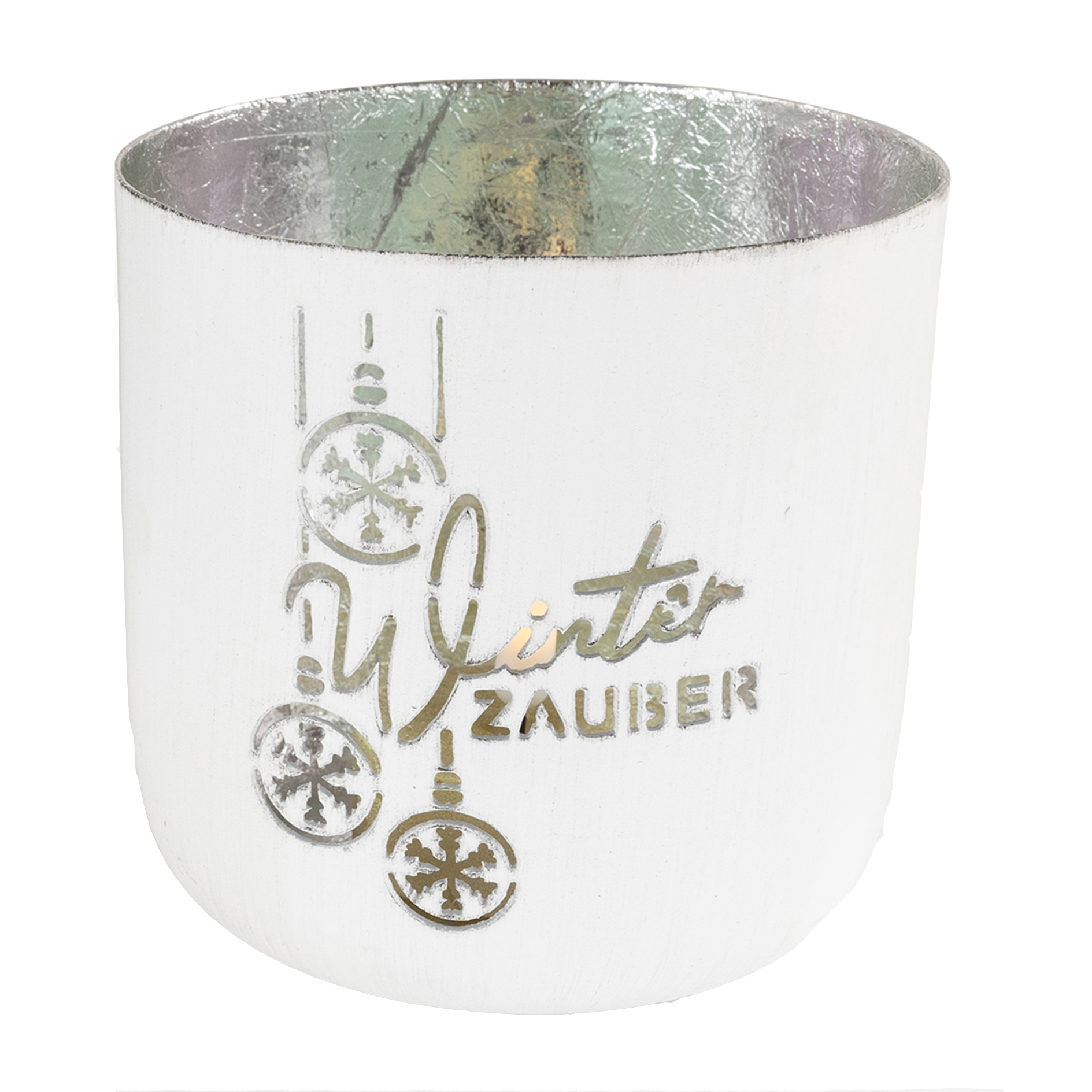 Windlicht - weiß-silber - Metall - 10 cm