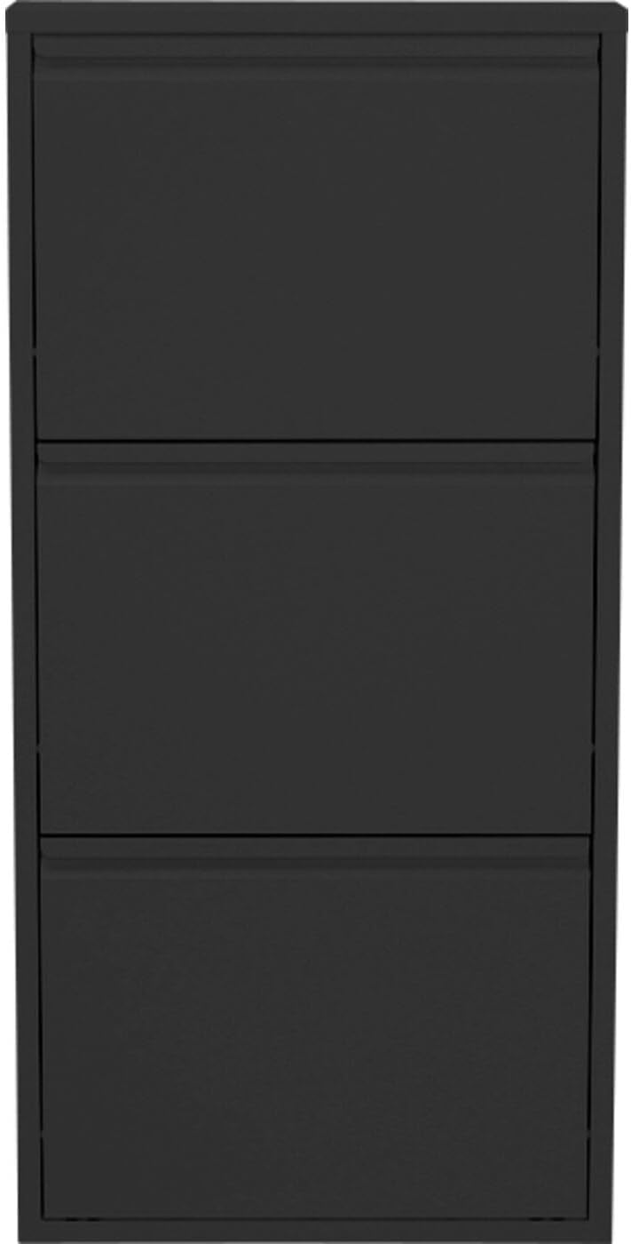 Kare Design Schuhschrank Caruso Schwarz, Metall, mit 3 Klappen, Schuhablage für 6 Paar Schuhe, schmal, platzsparend, hoch, Schuhregal, Eingangsbereich, 104x50x15 cm (H/B/T)