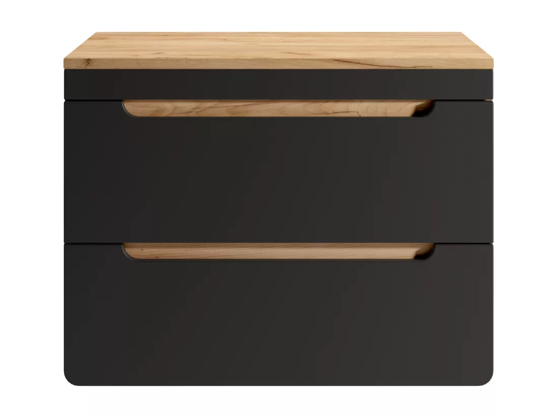 Meuble sous vasque suspendu avec planche - 80 cm - naturel clair et anthracite - ARUBA