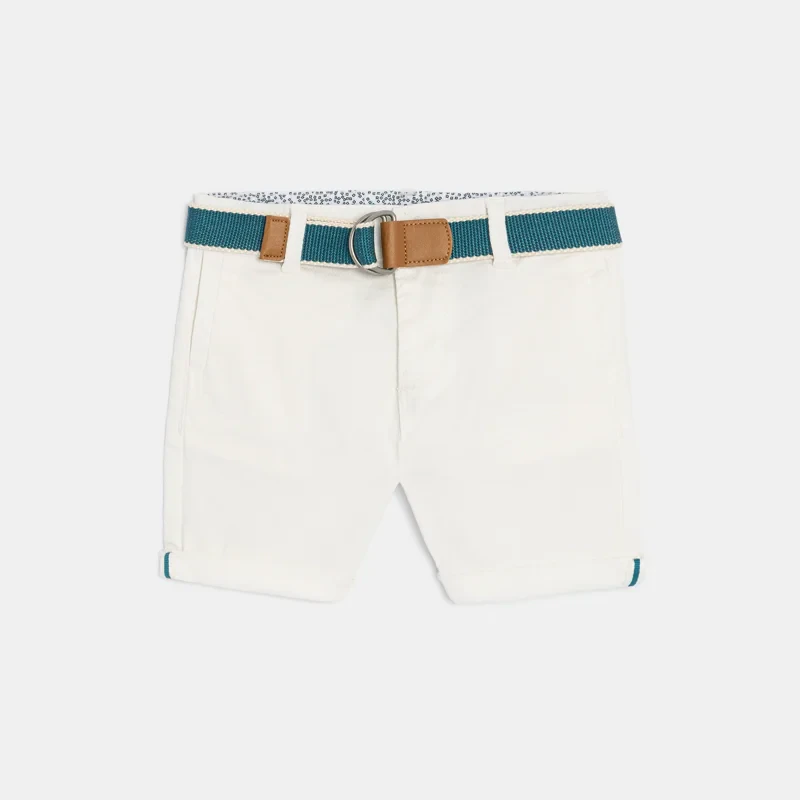 Bermuda coton chiné à ceinture tissu blanc bébé garçon Blanc
