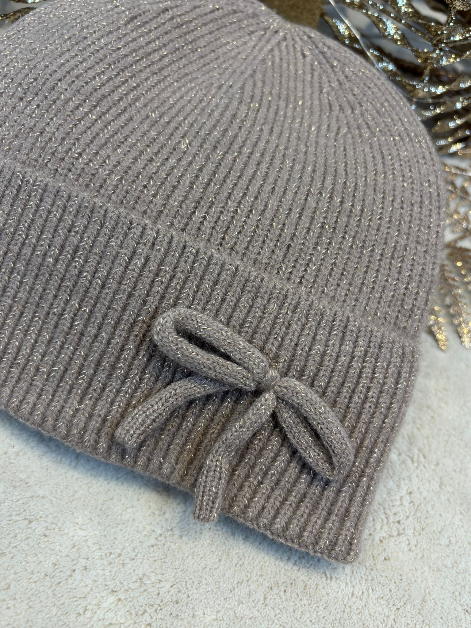 Glitter Strik Muts - Taupe
