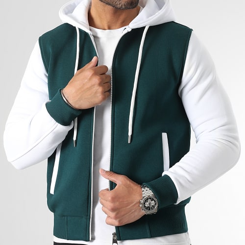 Veste Teddy Zippée A Capuche 2955 Vert Blanc