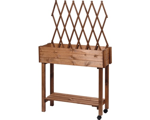 Verhoogd tuinbed op palen met trellis, mobiel, 79 x 28,5 x 130 cm, bruin gebeitst