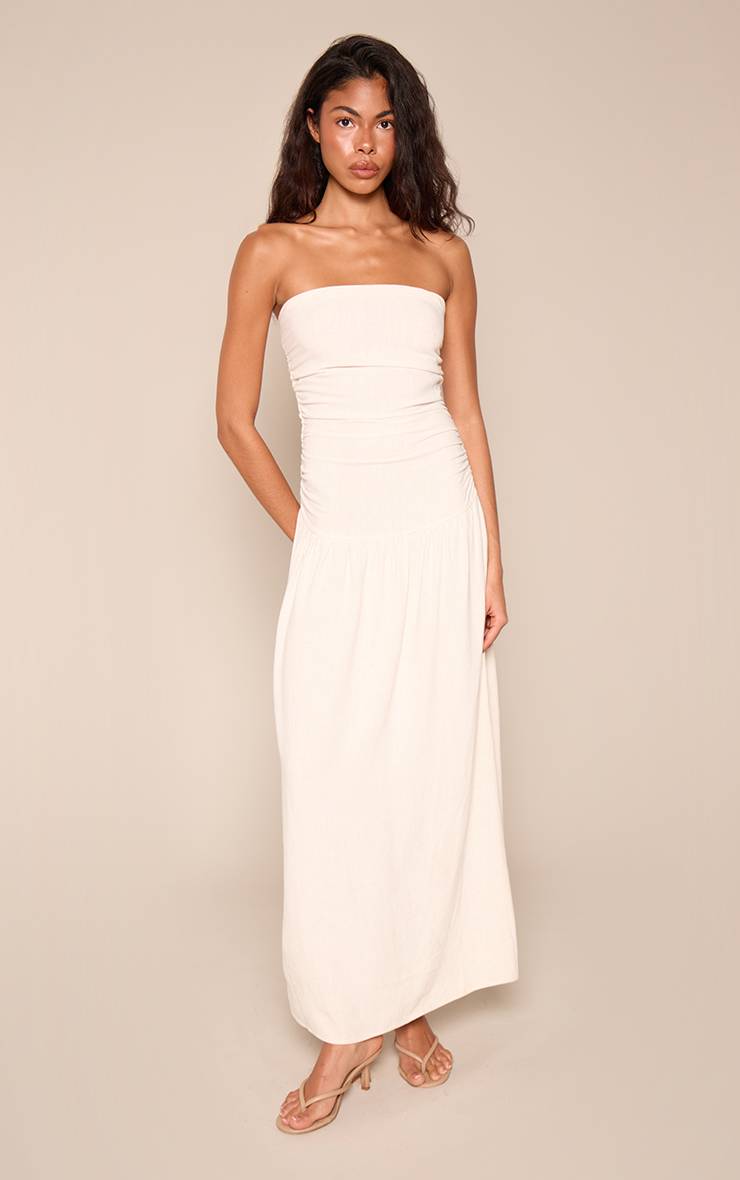 Naturel Robe Longue Bandeau Froncée Aspect Lin