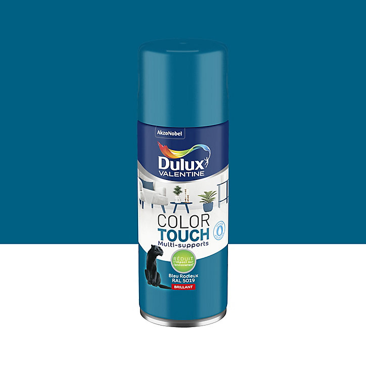 Peinture aérosol Color Touch multi supports Dulux Valentine brillant bleu radieux 400ml