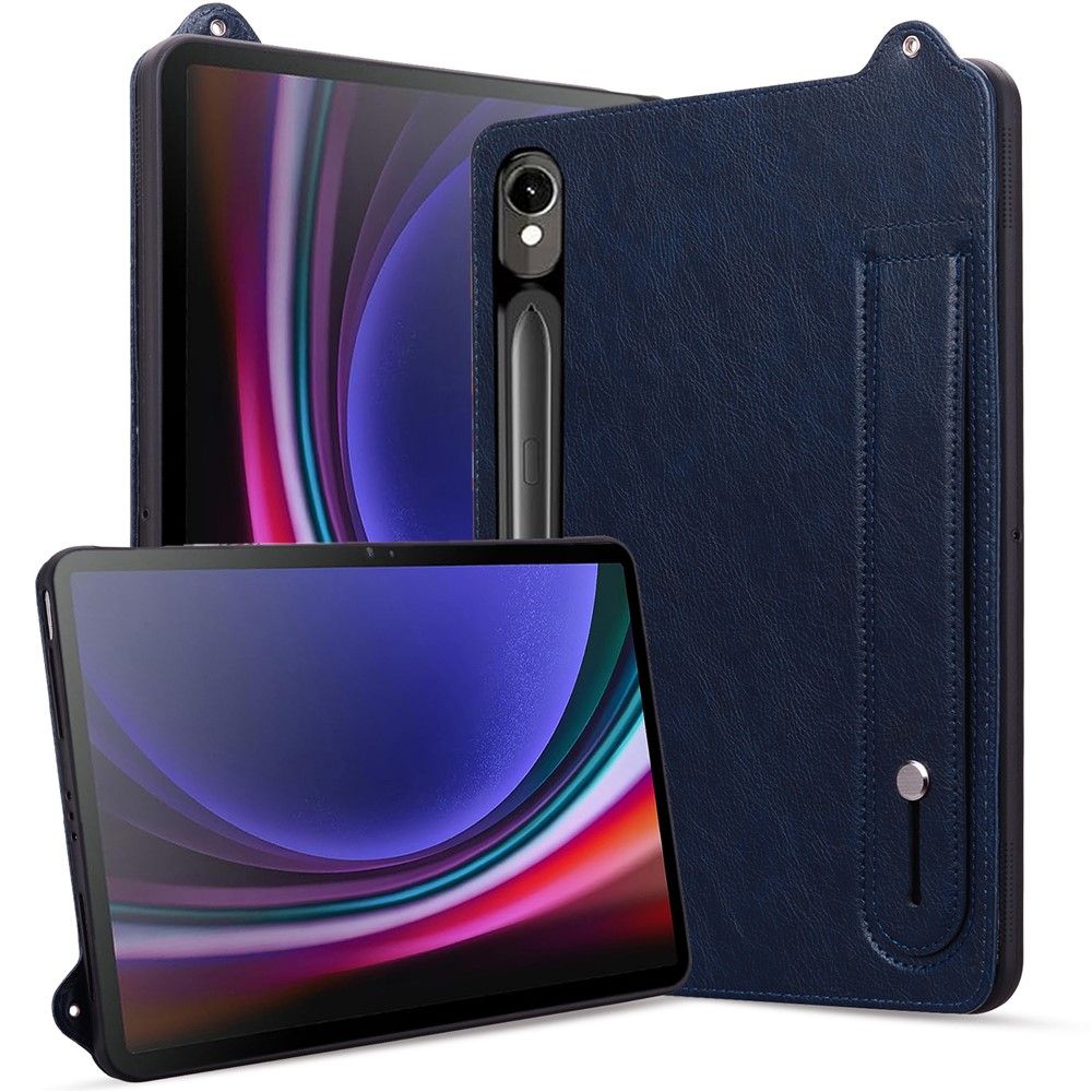 Samsung Galaxy Tab S10 FE / S9 / S9 FE / S8 / S7 Leder Hülle mit Handschlaufe - Blau