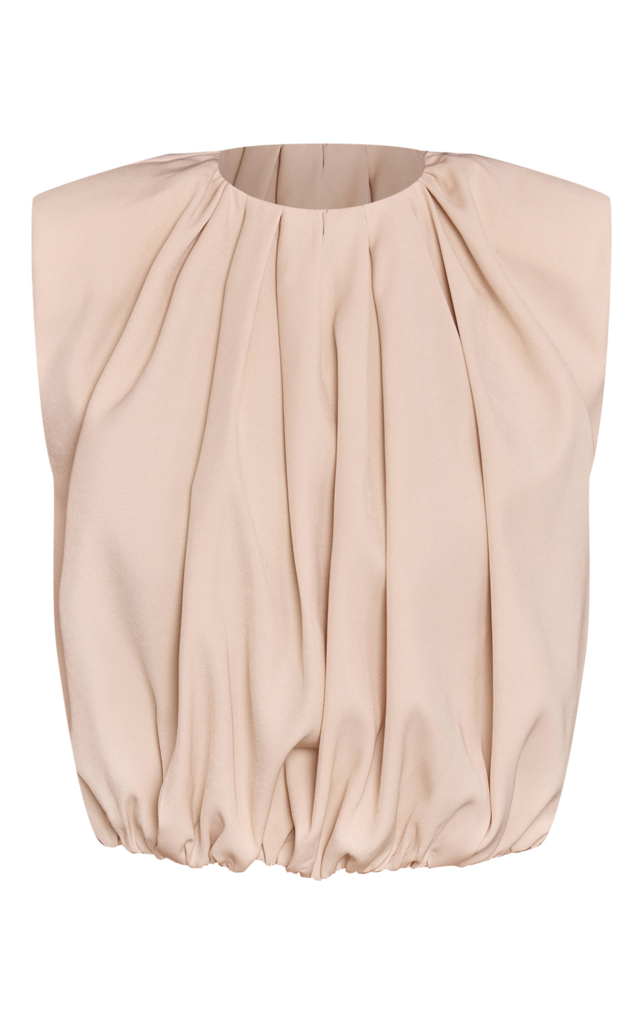 Beige Haut Tissé Plissé À Ourlet Bouffant