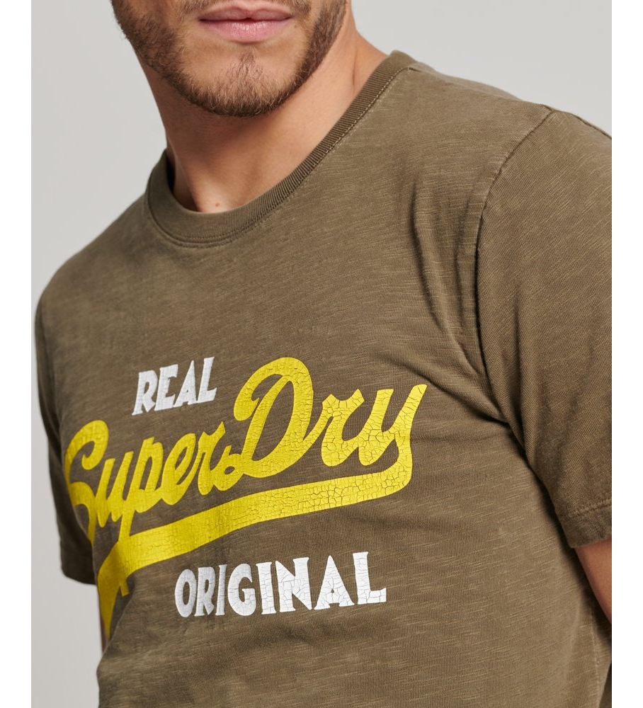 Camiseta Superdry Original Royal Over-Dye com logo verde vintage
