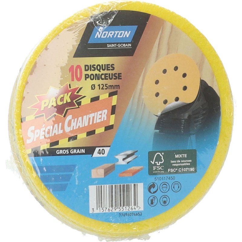 Disque spécial chantier Norton pour ponceuse Ø 125 mm - Grain 40