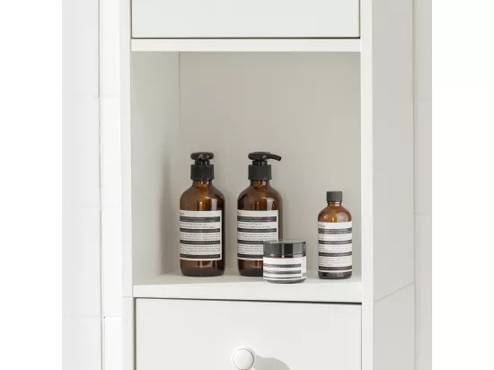 Étagère Sur Pied Étagère De Rangement Meuble Colonne Haute Avec 2portes Et 2 Tiroirs Blanc, Str10-w