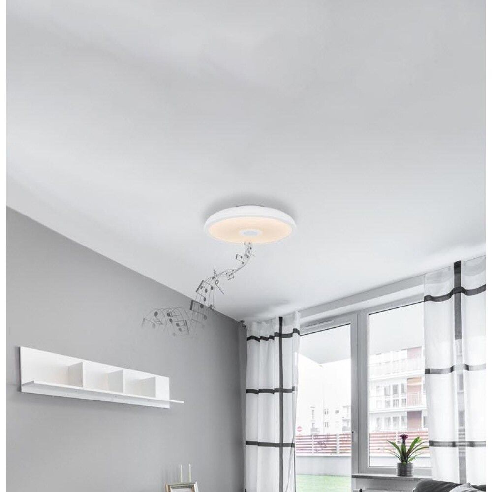 LOFTLAMPE GLOBO RAFFY HVIT RGB 3000-6500K M/HØGTALER Ø28CM