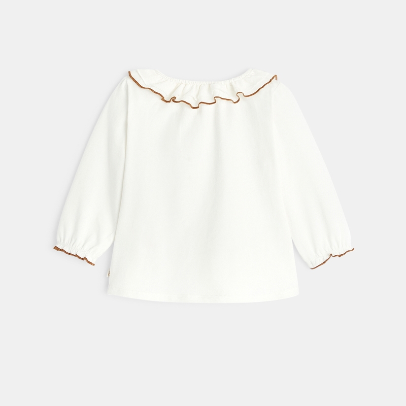 T-shirt à col volants hérisson brodé beige bébé fille