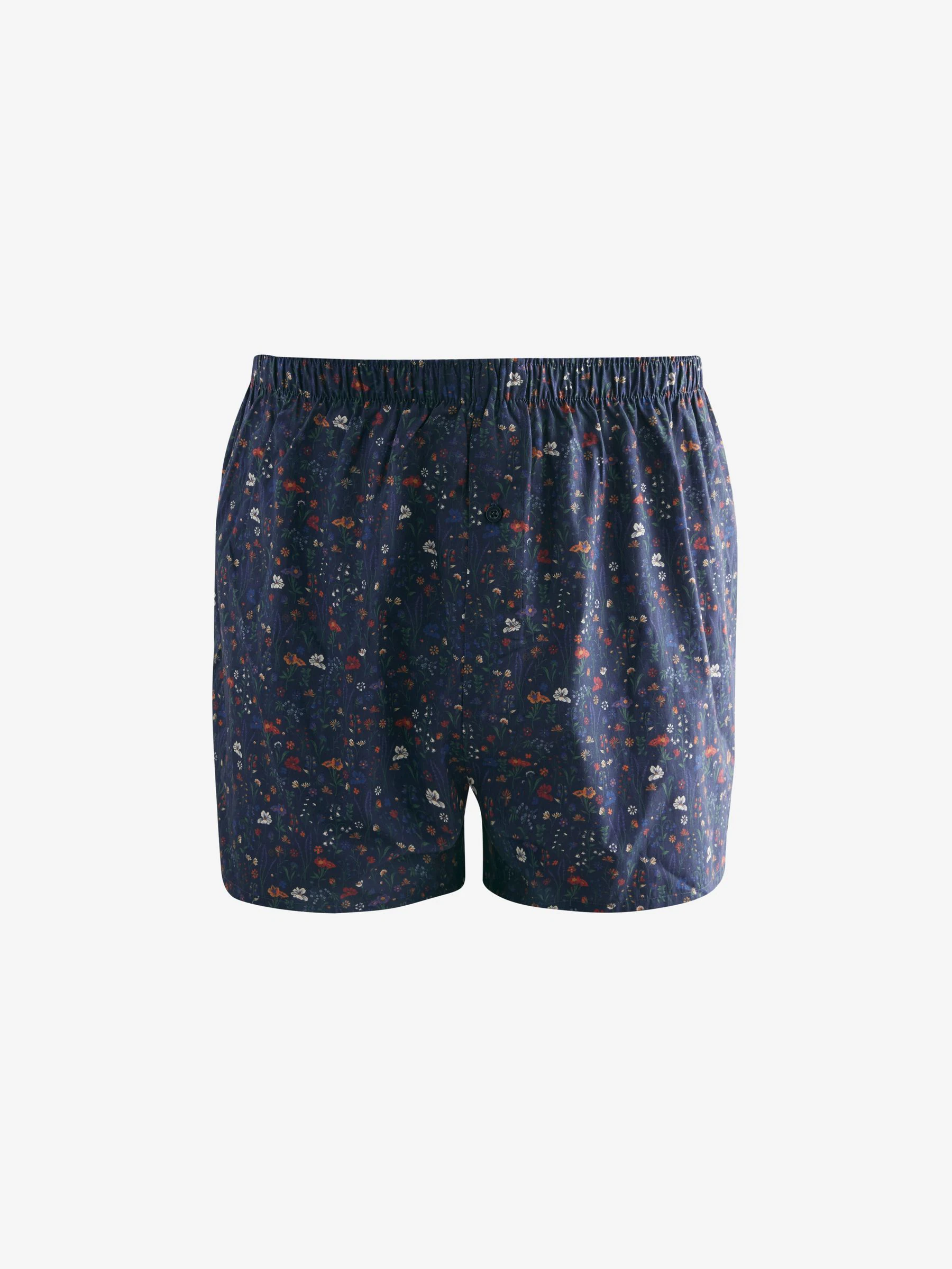 Blauw/wit/groen met bloemenprint - Verpakking van 4 - Geweven boxershorts van puur katoen
