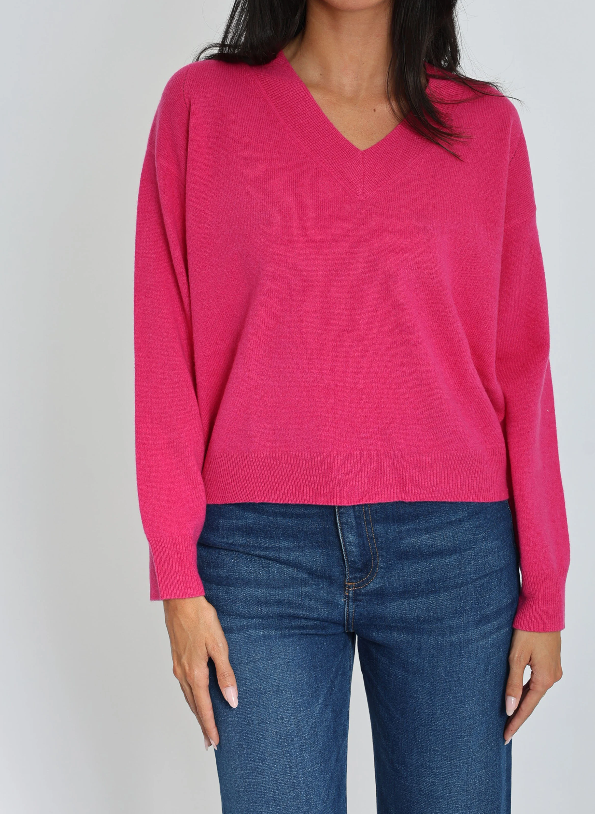 ANITA - Pull ample col V en laine et cachemire | Rose