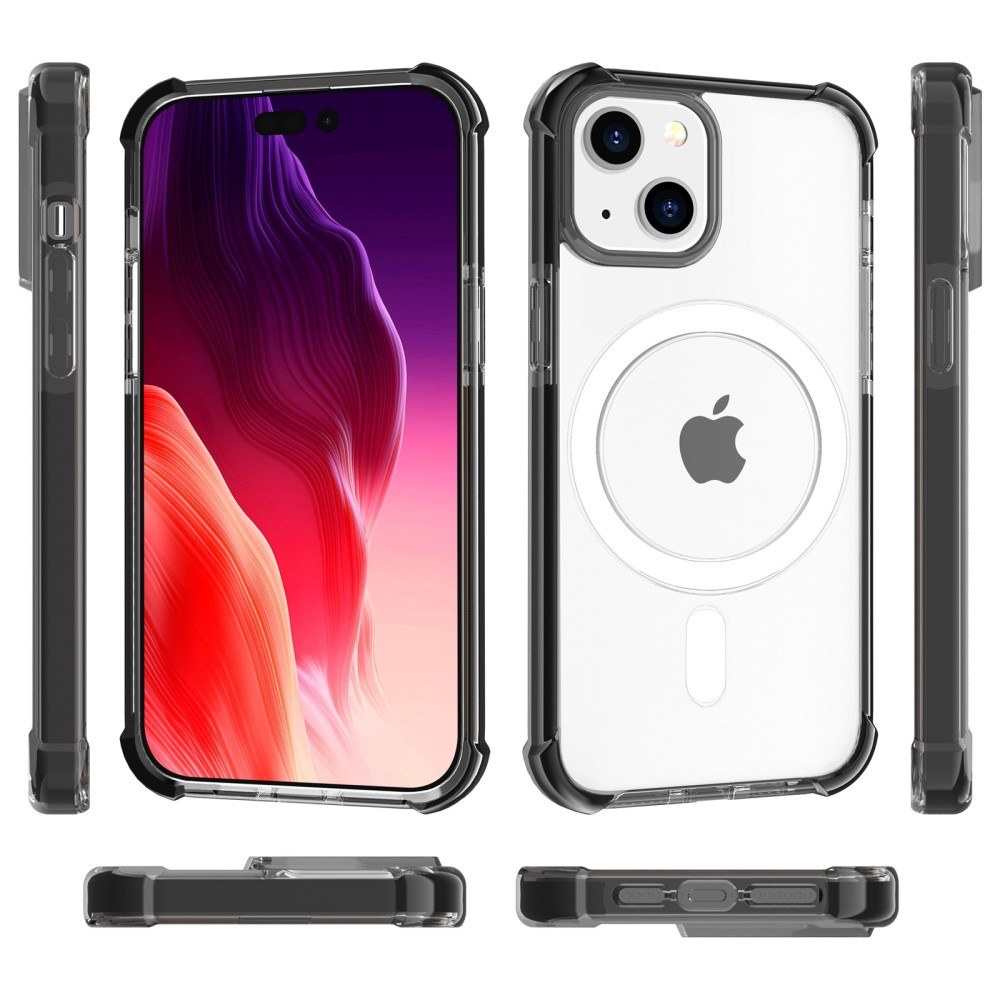 iPhone 15 Plus MagSafe Hybrid Hülle TPU Bumper Acryl Rückseite Air Cushion Fallschutz - Schwarz / Transparent