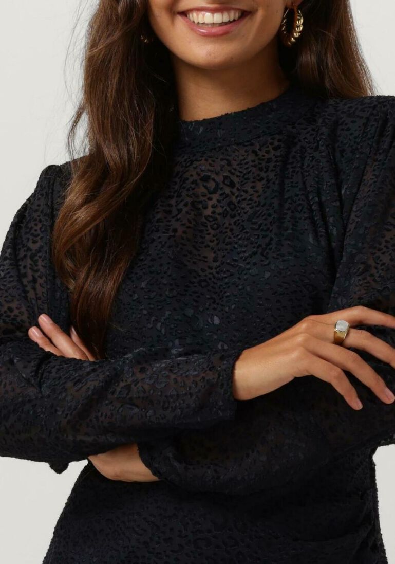 SCOTCH & SODA blauwe scotch & soda mini jurk mock neck mini dress with open back detail