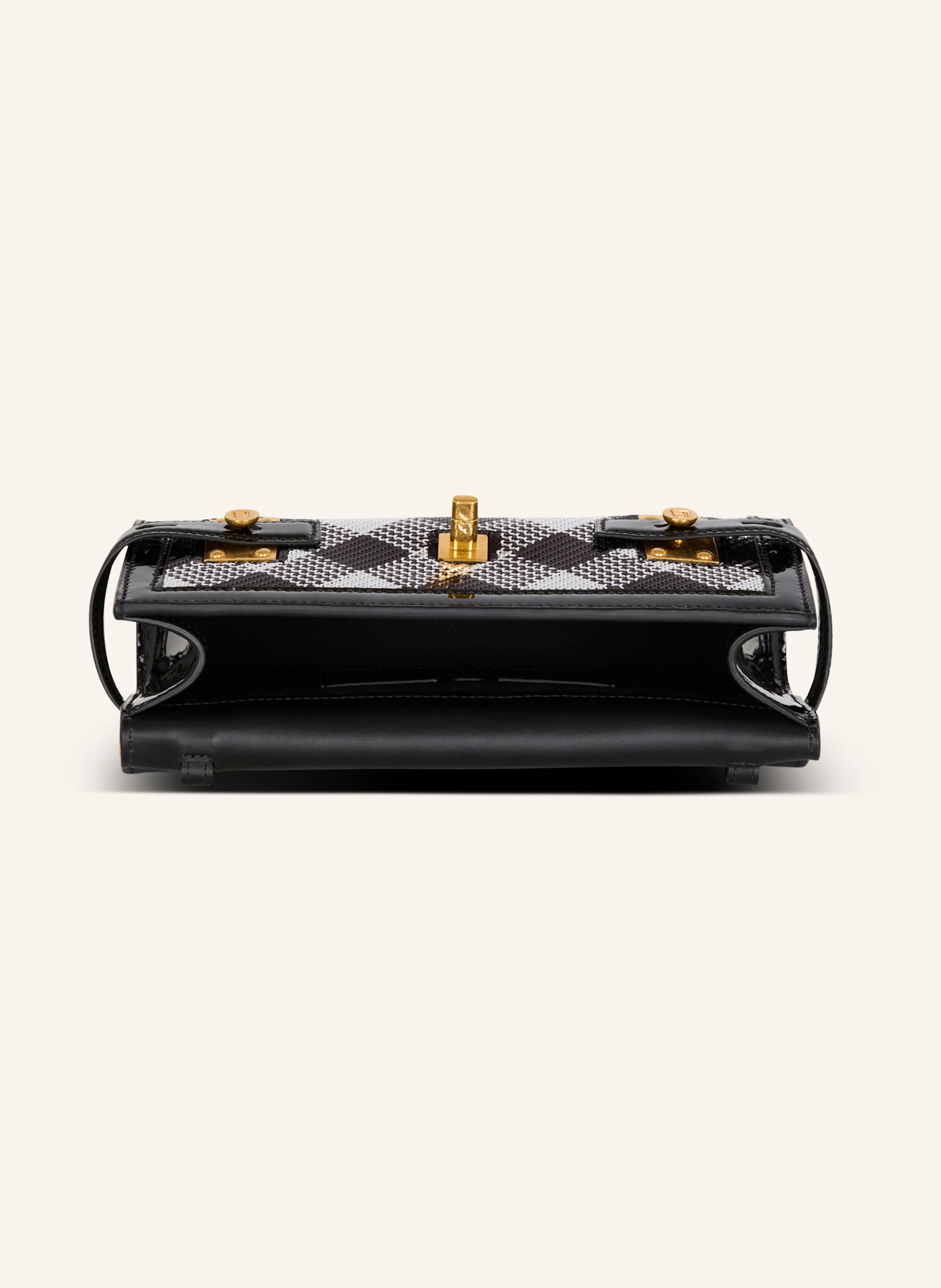 BALMAIN Pochette B-Buzz 23 mit Karo-Pailletten und Lackleder