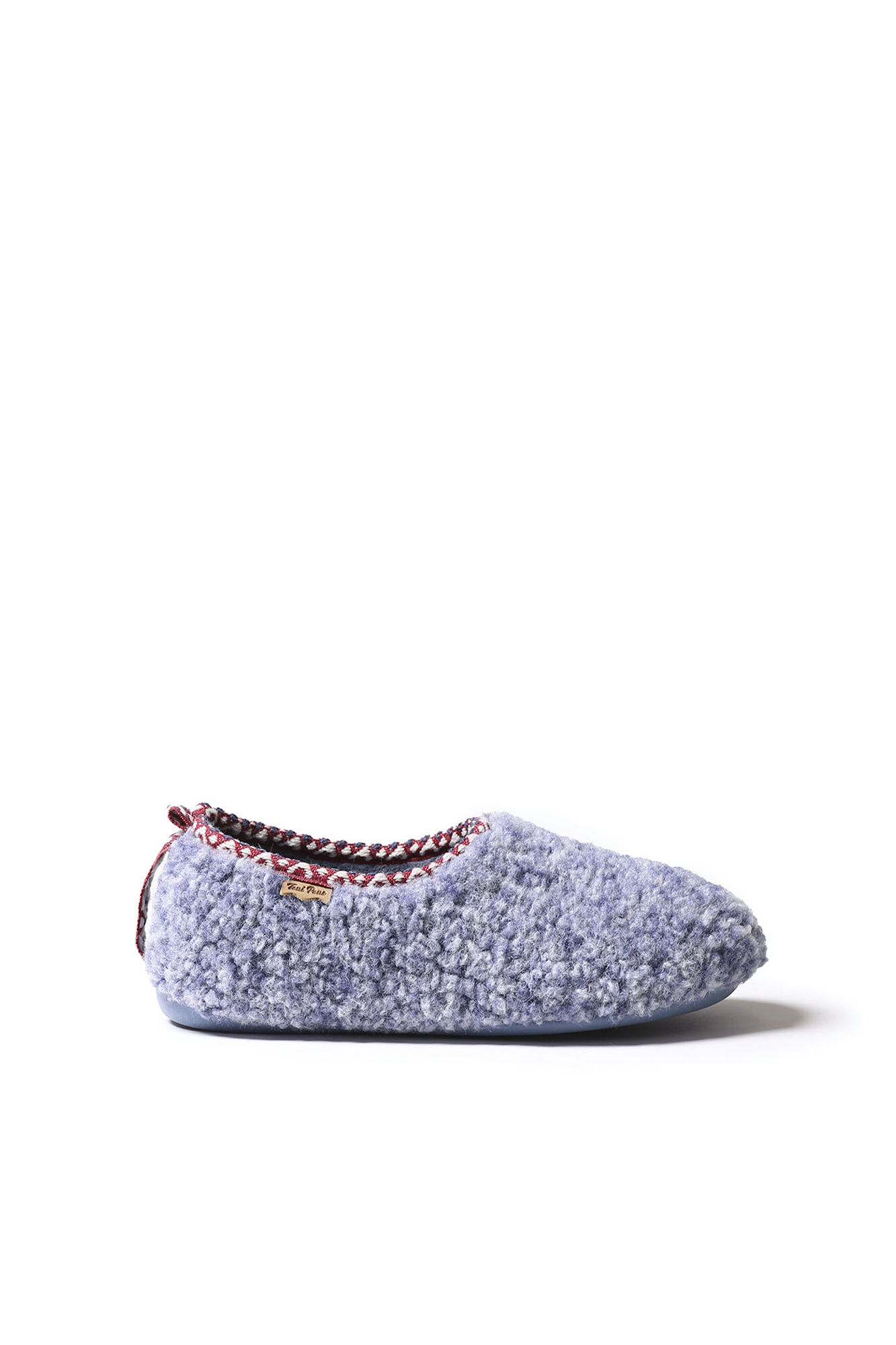 Sapato feminino estilo pantufa em pele de carneiro azul