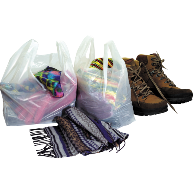 Tas, HDPE, geblokt, 30x 10x60cm, hemddraagtas, wit
