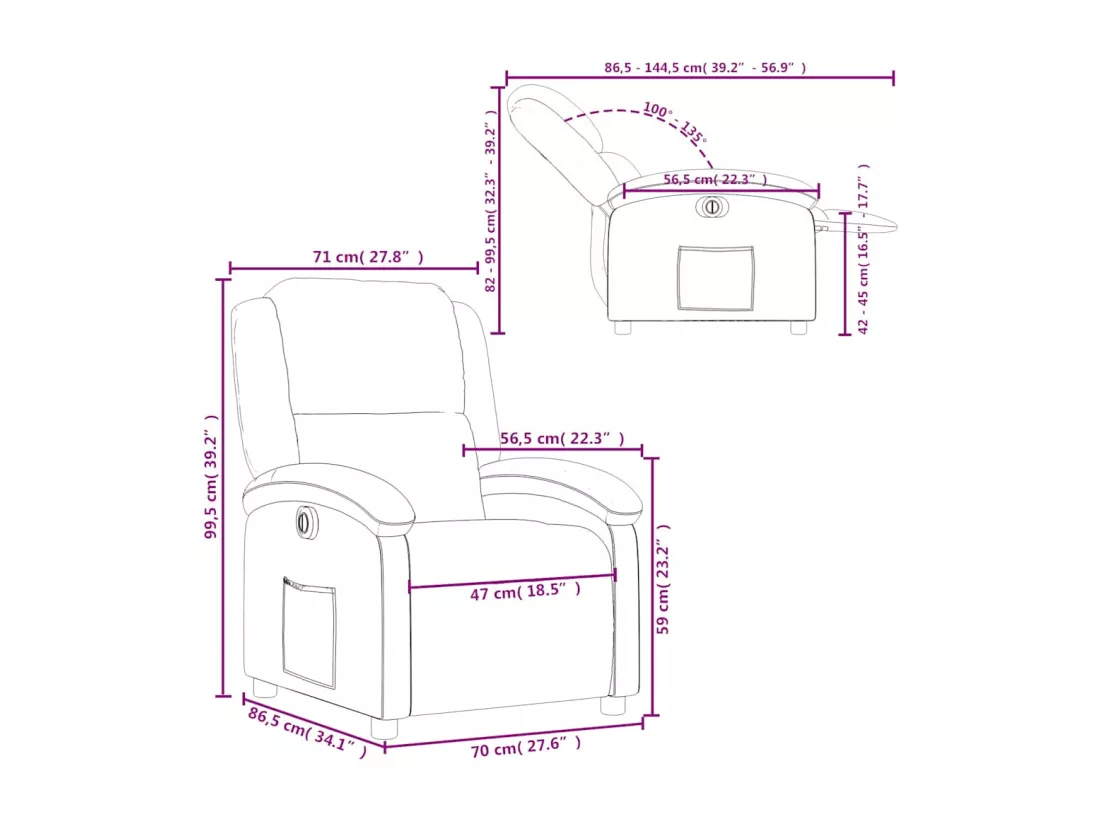 Fauteuil inclinable électrique crème cuir véritable