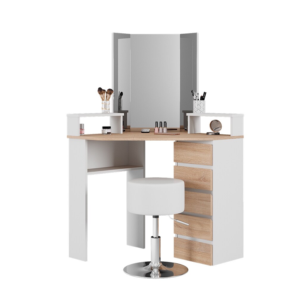 Vicco Eckschminktisch Frisiertisch Frisierkommode Tilda Weiß Sonoma Spiegel Hocker 110x140 cm modern Ablage