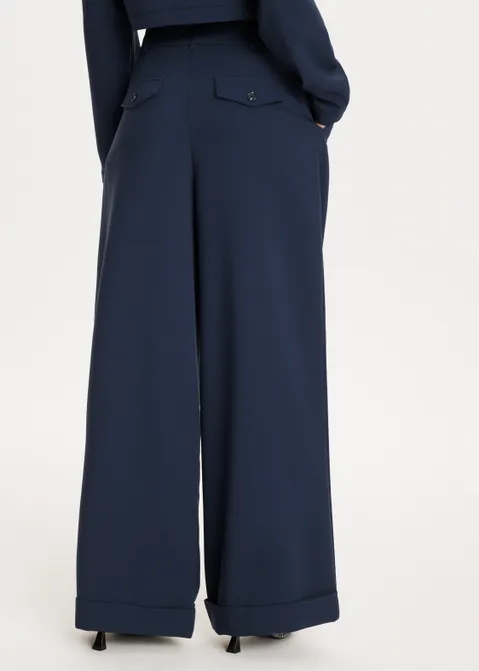 Wijde geplooide broek blauw (BLW.D)