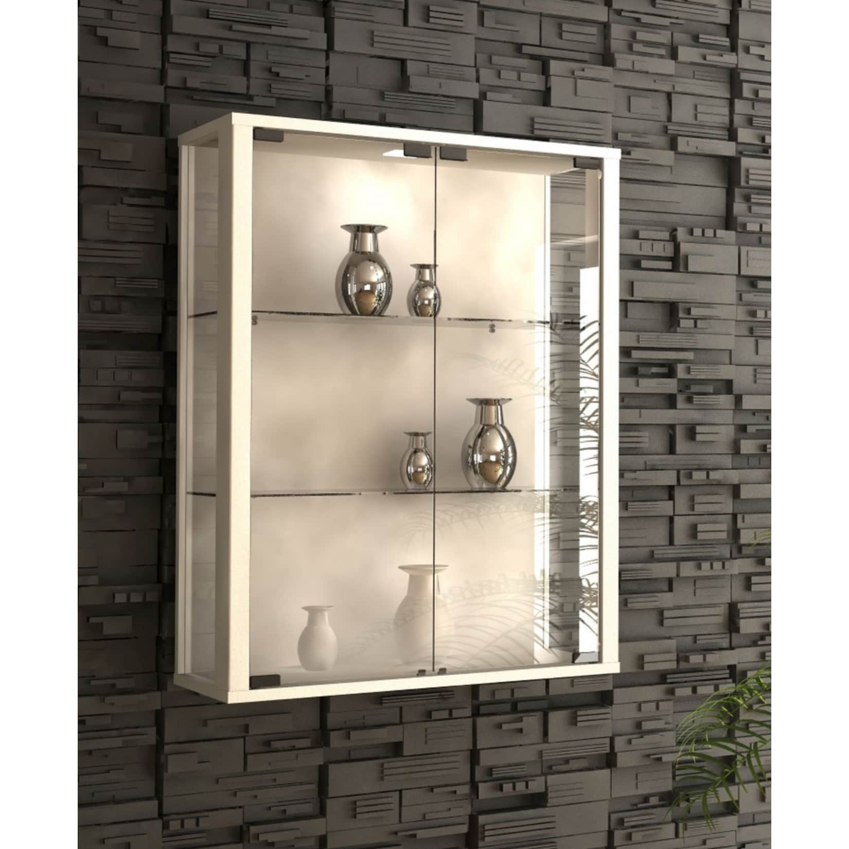 VCM Glasvitrine hängend | Vitrine Glas mit ESG-Sicherheitsglas | Maße: H. 80 x B. 60 x T. 25 cm | Hängevitrine Glas | Modern und platzsparend | Glas Vitrinenschrank - Udina