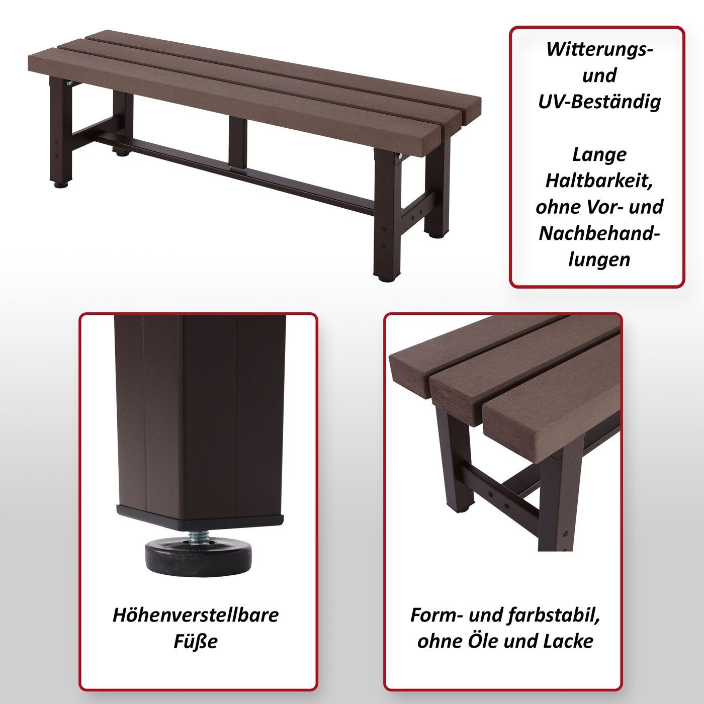 Alu Gartenbank MCW-K60, Bank Parkbank Sitzbank Balkonbank, wetterfest WPC 120cm, braun