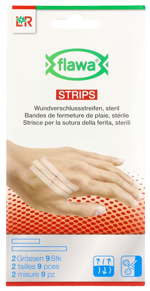 FLAWA STRIPS Wundverschlussstreifen<br>9 Stück, 2 Grössen 6 x 38x6mm 3 x 75x6mm