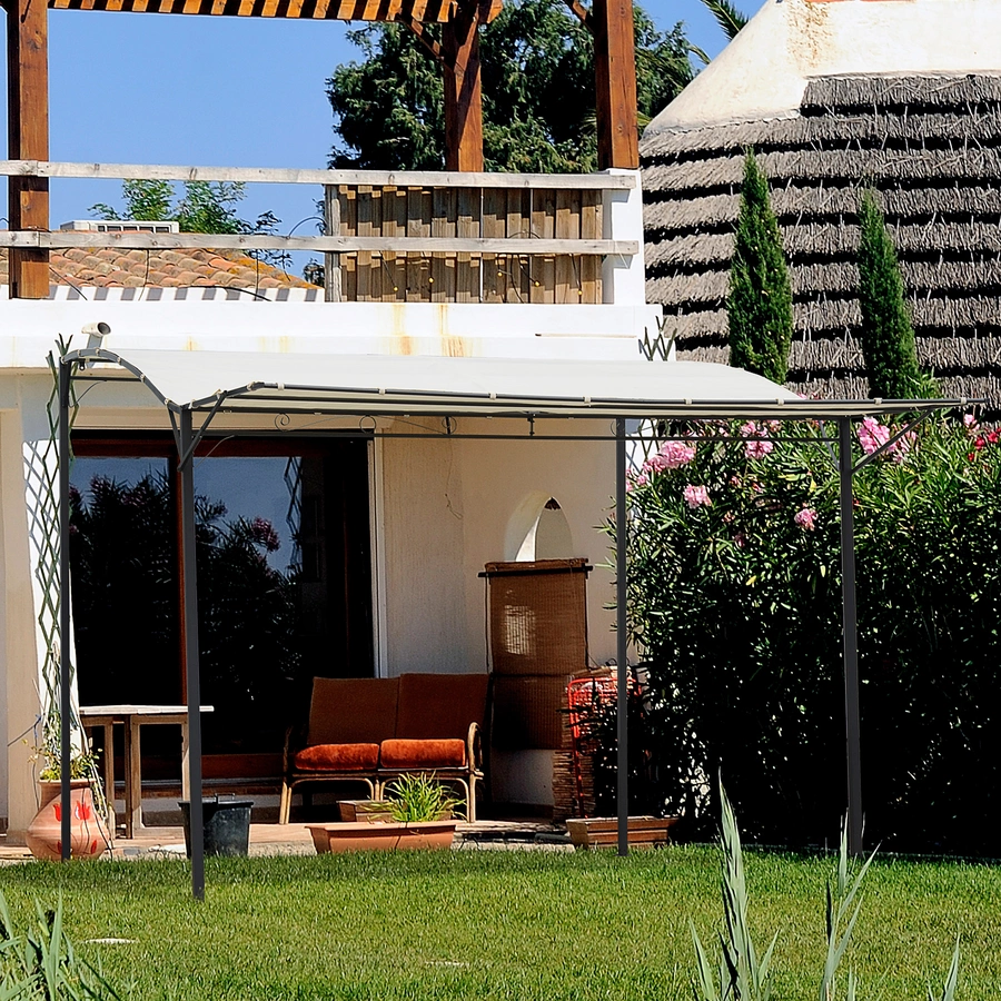 Outsunny Pavillon mit klappbarem Seitendach cremeweiß, schwarz