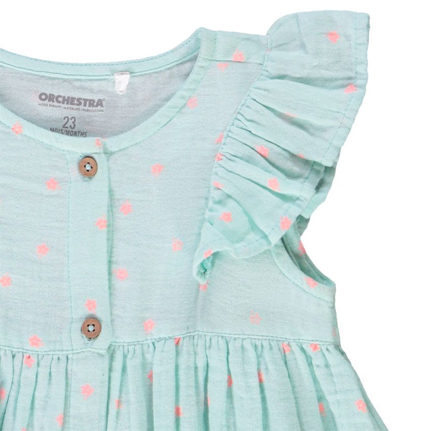 Ensemble 3 pièces robe + bloomer + bandeau à pois pour bébé fille - Bleu