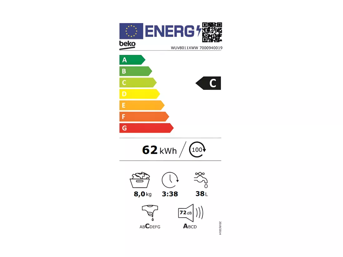 Beko Lave-linge hublot 8kg 1000 tours/min - WUV8011XWW