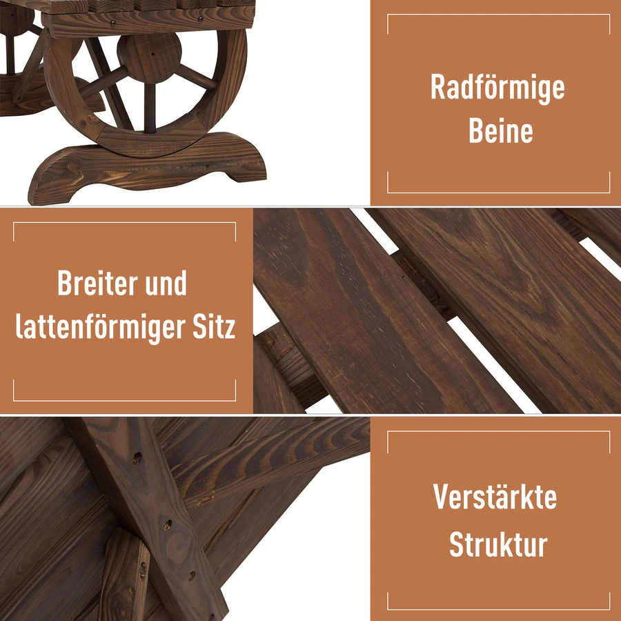 Outsunny Sitzbank im Wagenrad-Design dunkelbraun