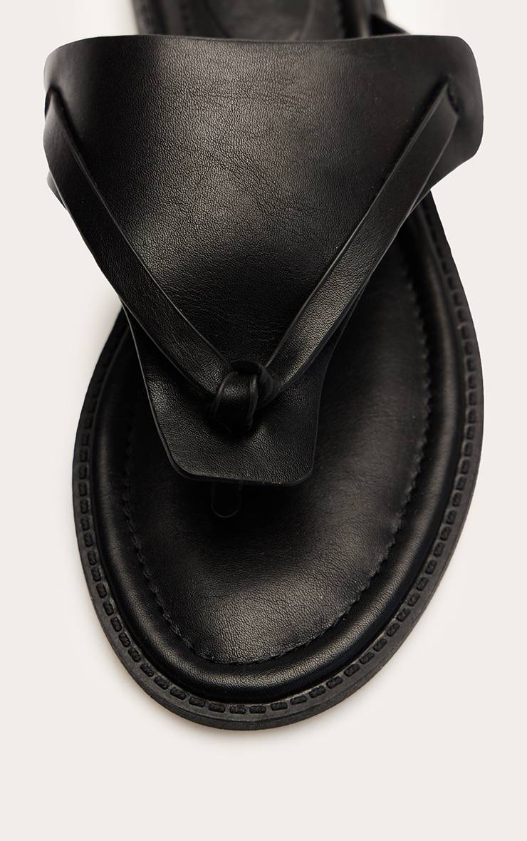 Noir Sandales Plates À Entre-doigt En Synthétiquecuir Avec Empeigne Haute