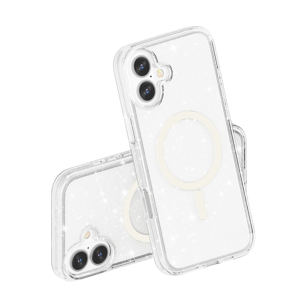 iPhone 17 MagSafe Hybrid Hardcase Schutzhülle im Glitzer Design - Silber / Transparent
