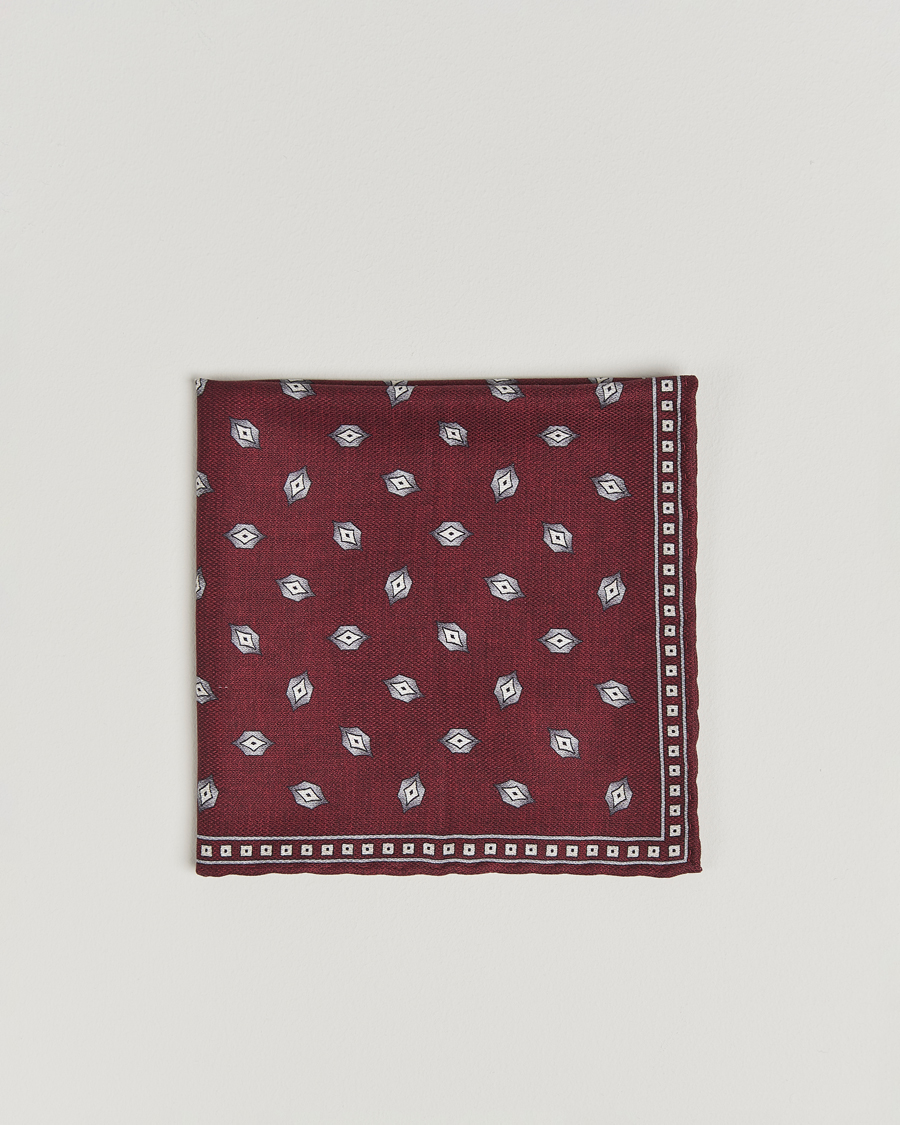 Brunello Cucinelli Printed Silk Pocket Square Burgundy