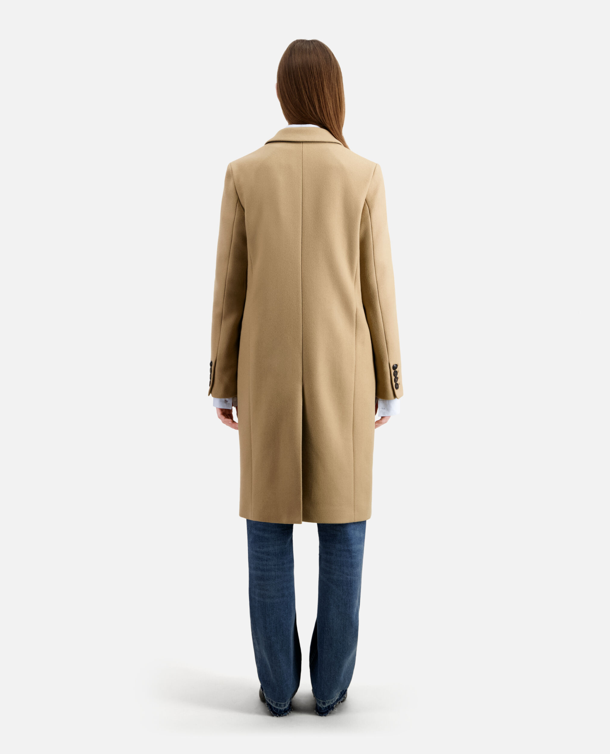 Long camel coat in wool blend