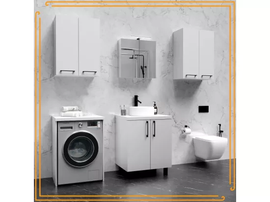 Armoire de Salle de Bain au-dessus de la Machine à Laver Sèche-linge Colonne Étagère Intégrée Blanc Electroménager