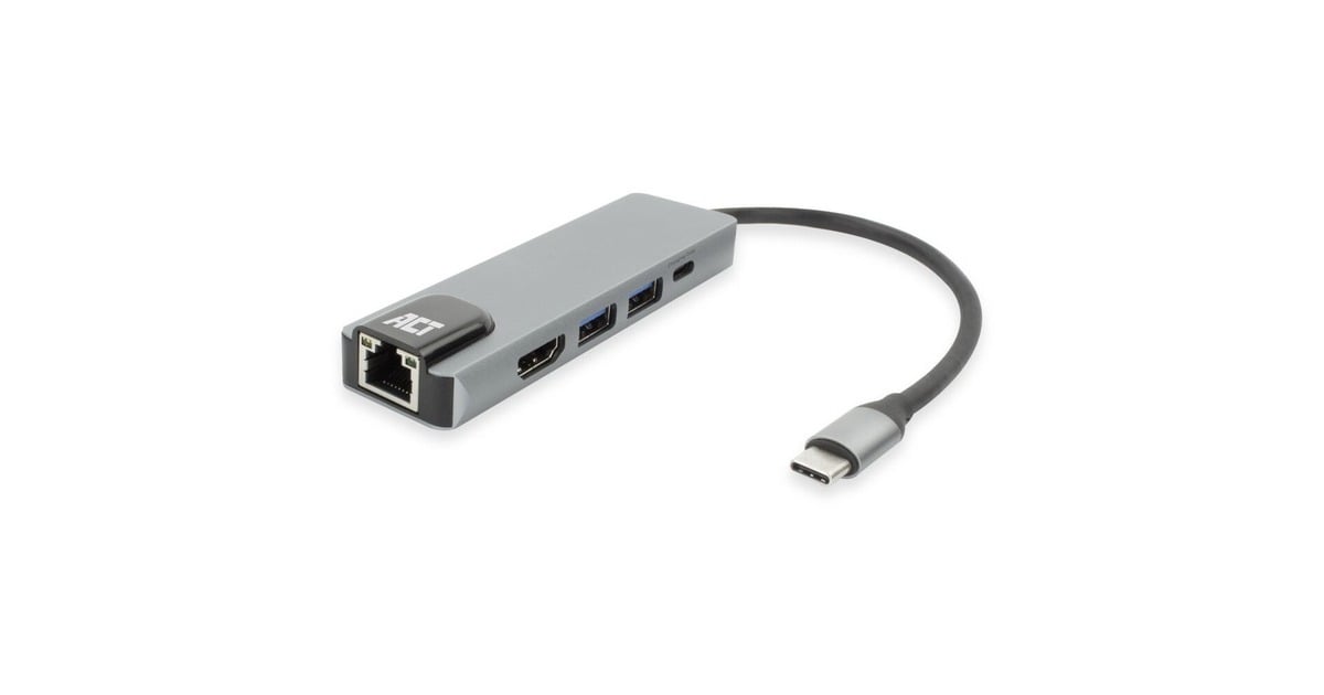 ACT ConnectivityUSB-C 4K docking station voor 1 HDMI monitor, ethernet, USB-A, PD pass-through  (Grijs)