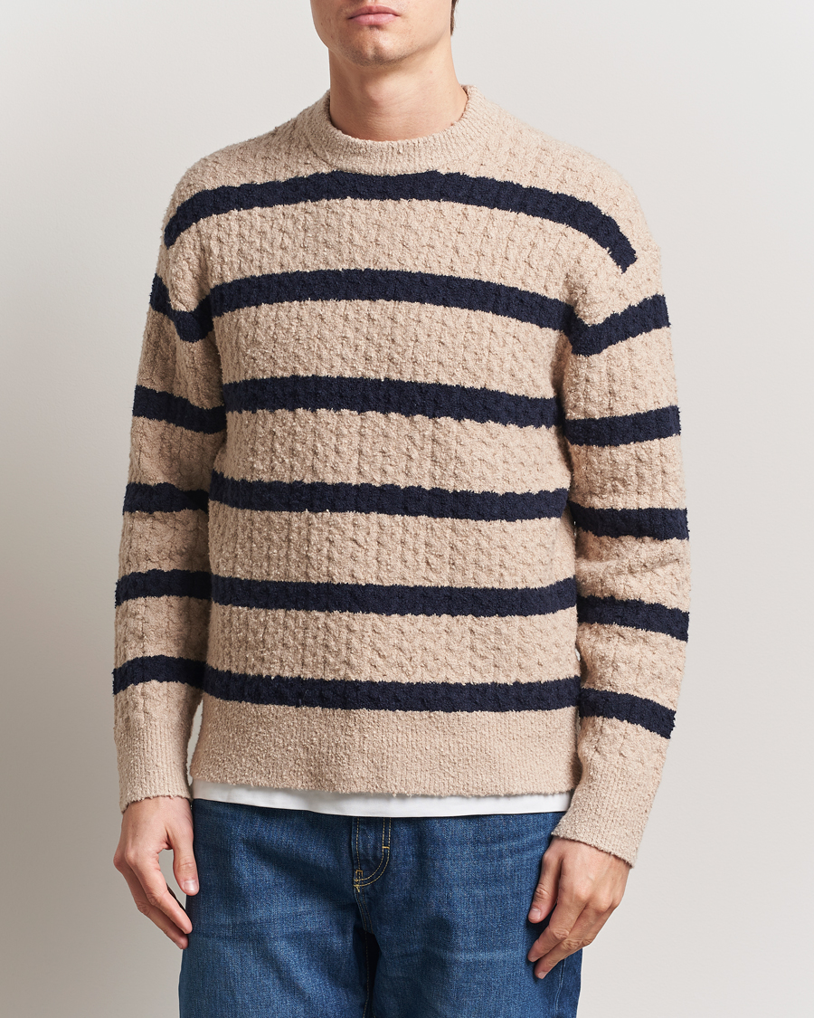 Filippa K Bouclé Knitted Striped Sweater Light Khaki/Navy