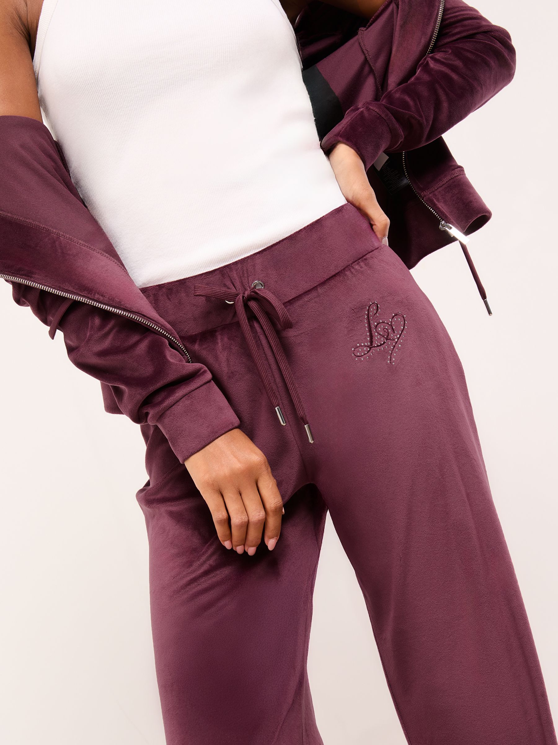 Paarsblauw - Lipsy Geborduurde Velours Joggingbroek met Wijde Pijpen en Relaxte Pasvorm