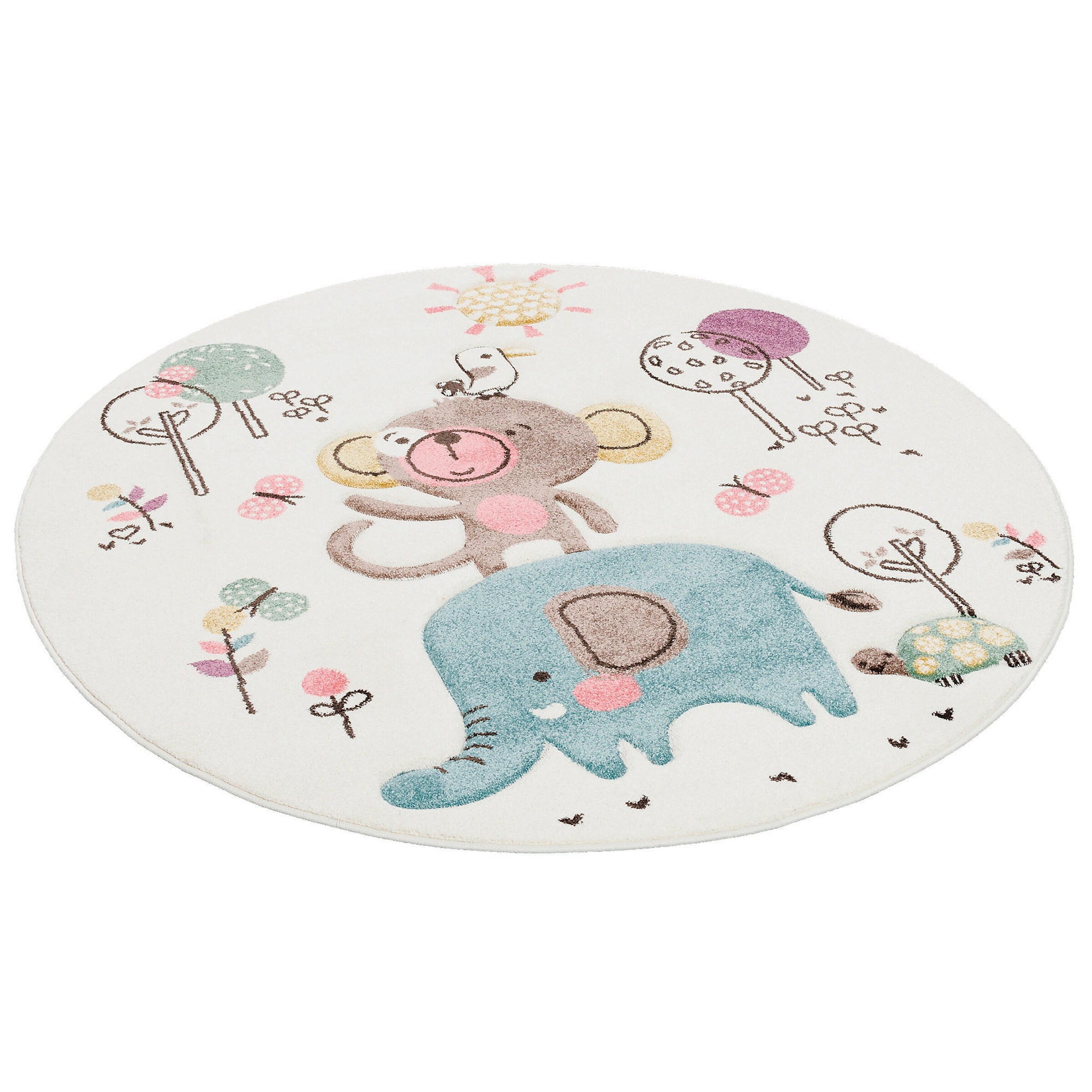 Pergamon Kinder Teppich Maui Kids Lustige Tiere Bunt Rund Creme