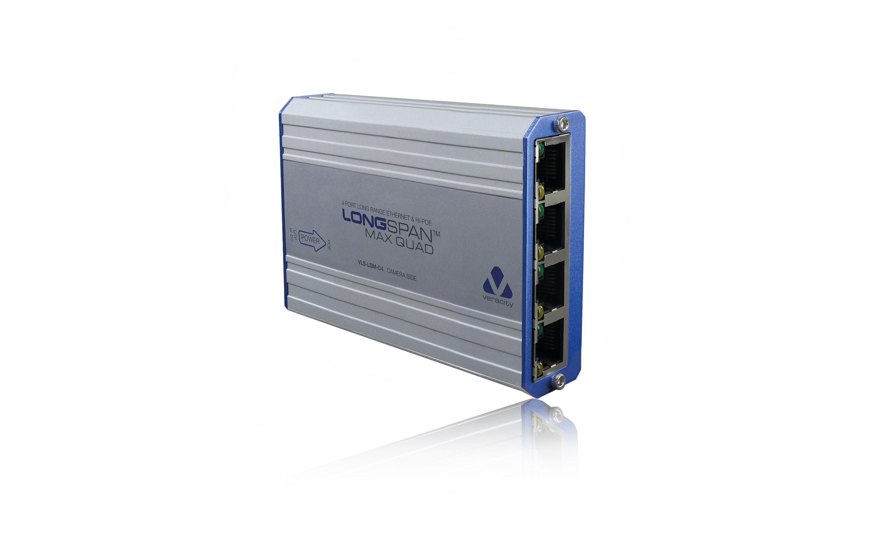 PoE+ Extender LONGSPAN Max Quad<br>4-Port-Kameraadapter für Ethernet mit grosser Reichweite und POE mit hoher Leistung