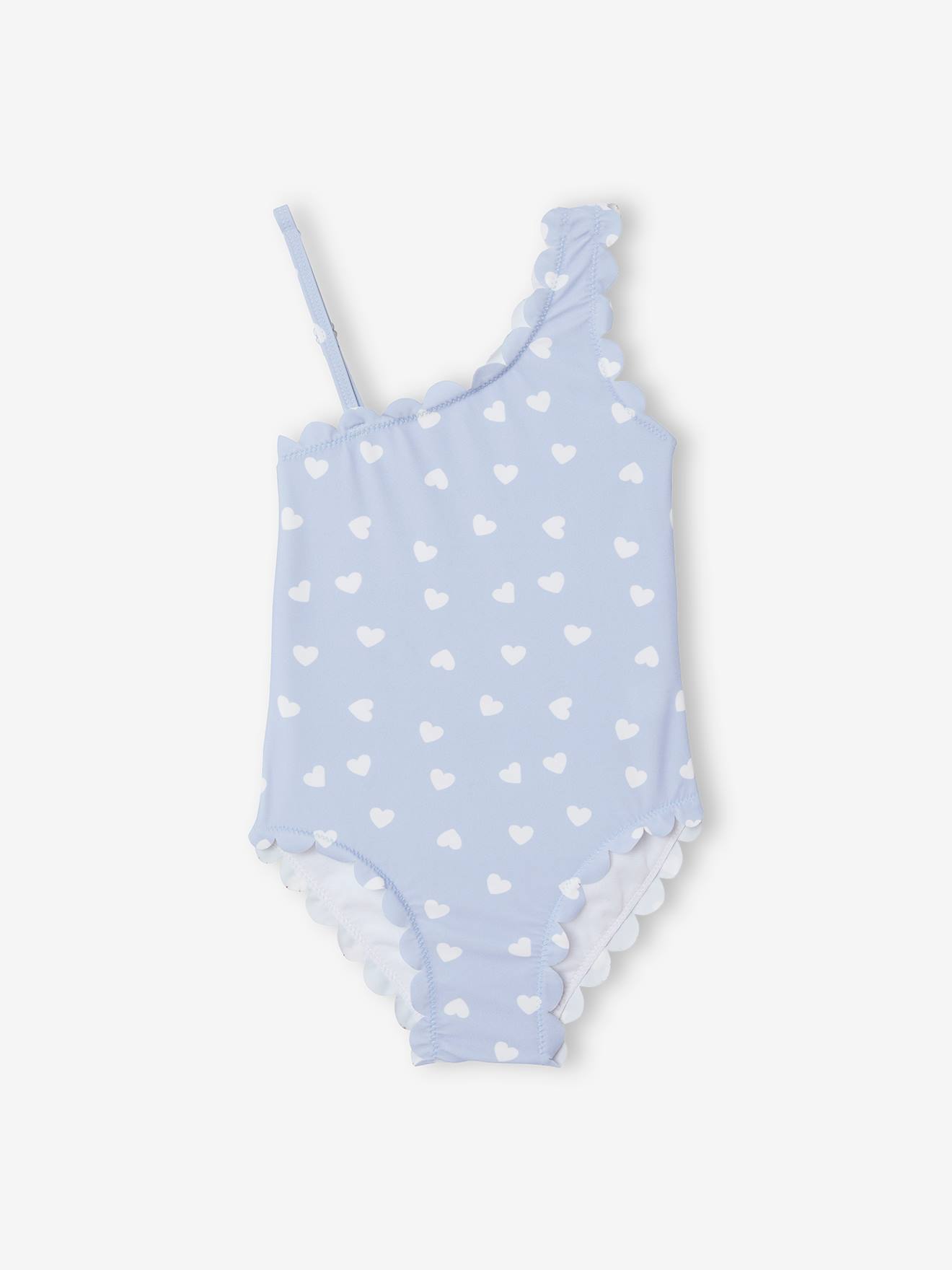 Maiô com estampa de corações + scrunchie, para meninas, estampa azul clara