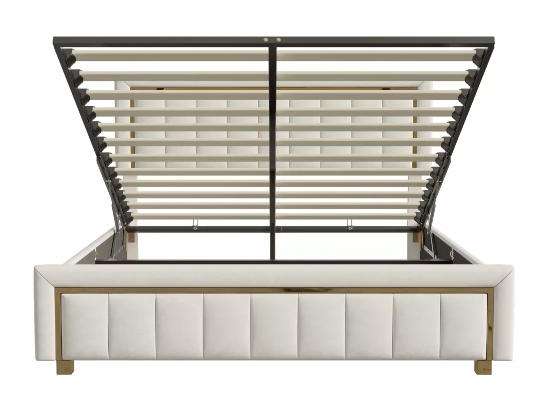 lit double rembourré 160 x 200,lit coffre avec sommier,lit adulte 160 x 200 avec levier hydraulique,velours,beige