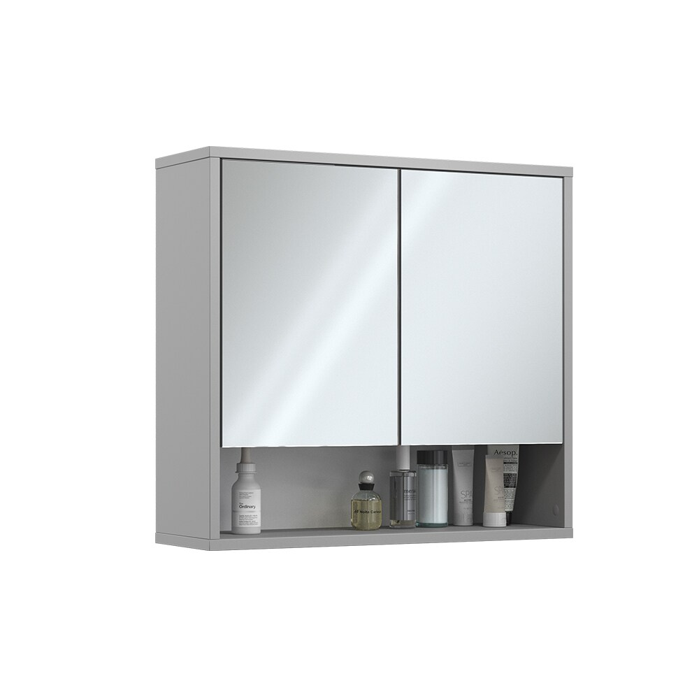 Vicco Spiegelschrank für Badezimmer Eliza 70 x 65 cm, Grau, Badezimmer, Ablage