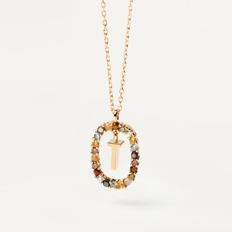 PDPAOLA Collier en argent plaqué or - Lettre T - CO01-279-U
