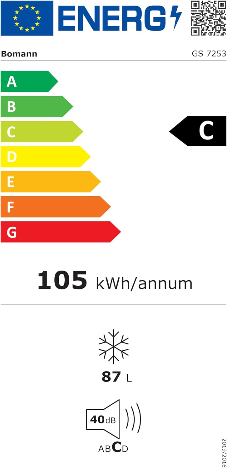 Bomann, Congélateur 87L GS7253-Blanc 4 Étoiles, Contrôle Progressif de Température, 3 Tiroirs, Bac à Glaçons, Réversible, Classe N/ST/T, Idéal pour Viandes et Légumes, Niveau Sonore 40 dB